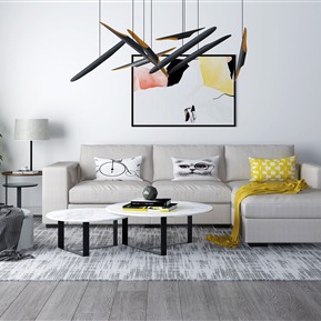 现代 沙发茶几组合  沙发吊灯组合