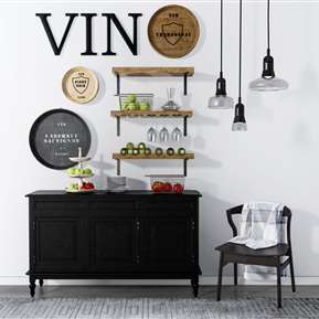 美式 边柜 装饰柜 装饰品 休闲椅 墙饰组合