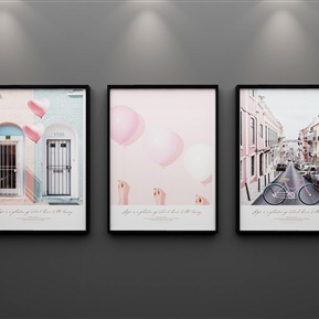 现代 建筑画 简约抽象卡通景油画三联装饰画