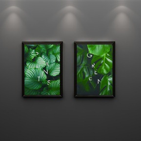 现代 植物画 简约抽象植物树叶装饰画三联无框画