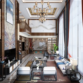 新中式 复式客厅 别墅客餐厅