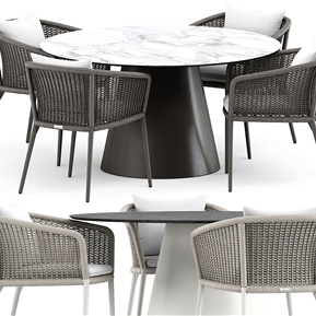 现代 餐桌椅组合 藤椅餐桌椅