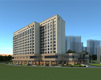 现代多层酒店建筑3d模型下载