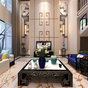 新中式 复式客厅 跃层客厅