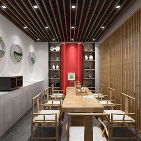 新中式 茶水间 原木会议室敞开办公室组合