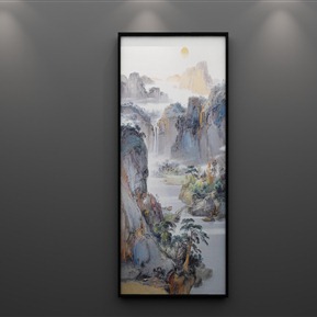 新中式 风景画 中国山水景油画玄关装饰画浮雕国画