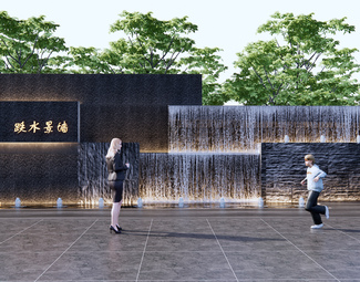 现代 景墙 入口水景墙