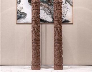 新中式雕花柱子3d模型下载