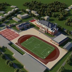 现代 学校 小学学校操场鸟瞰