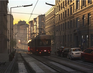 欧式 街道 欧洲城市电车街道