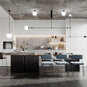 现代 厨房 厨房吧台