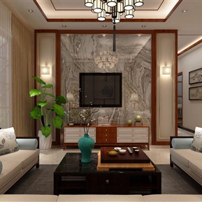 新中式 客厅 客餐厅