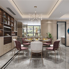 轻奢 餐厅 别墅 客餐厅厨房