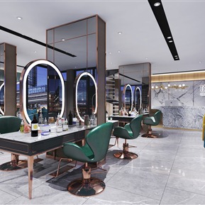 轻奢 理发店 美容美发 休闲沙发椅 吊灯 摆件