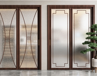 新中式玻璃移门推拉门3d模型下载