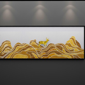 现代 装饰画 抽象手绘金色森林玄关床头装饰画