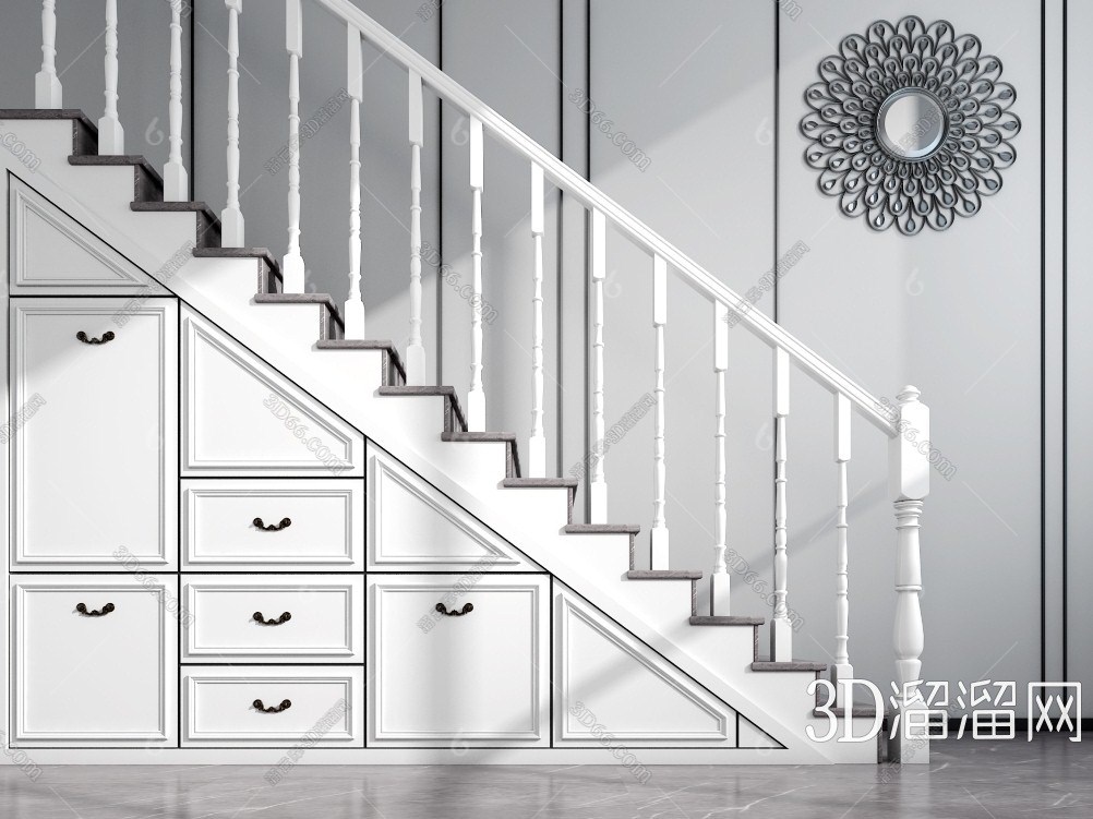 木质楼梯扶手3d模型下载】_简欧木质楼梯扶手3d模型素材下载_3d溜溜网