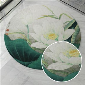 自然白色針織圈絨滌綸地毯 圓形地毯 VR