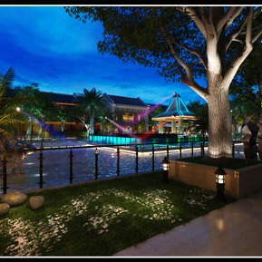 新中式 花园 花园夜景