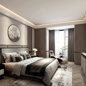 新中式 卧室 无主灯简约卧室