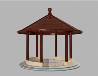 新中式园林景观凉亭3d模型下载-3d溜溜网
