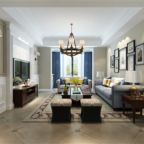 美式 客厅 简美 客餐厅