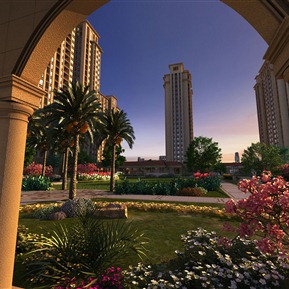 现代 园林景观 黄昏热带景观