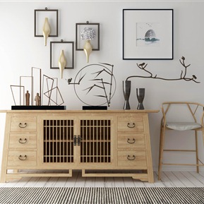 新中式 玄关柜 装饰柜装饰品组合