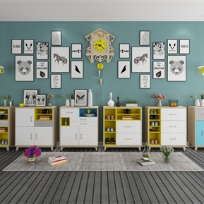 北欧 鞋柜 实木边柜鞋柜装饰画组合