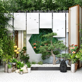 现代 景观小品 竹林