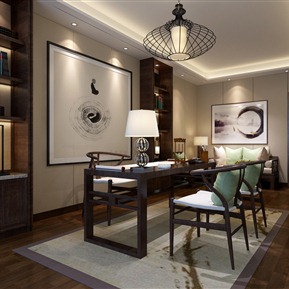 新中式 书房 书房书桌组合