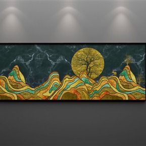 新中式 抽象画 简约风景山水发财树装饰画