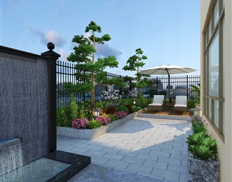 新中式别墅花园3d模型下载