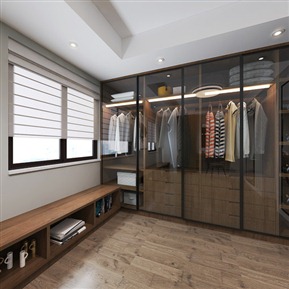 现代 衣帽间 衣帽间全景 梳妆台 挂画