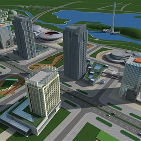 现代 鸟瞰图 办公公寓区规划