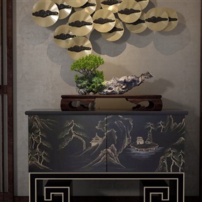 中式 边柜 装饰柜边柜装饰品装饰画组合