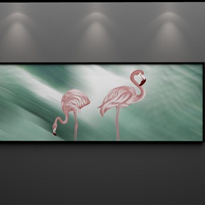 现代 动物画 欧简约芭蕉叶火烈鸟之恋床头画