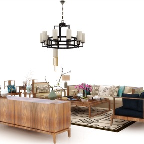 新中式 沙发茶几组合