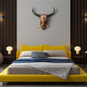 现代 背景双人床