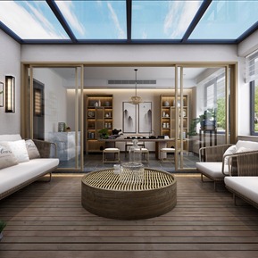 新中式 书房 书房阳台