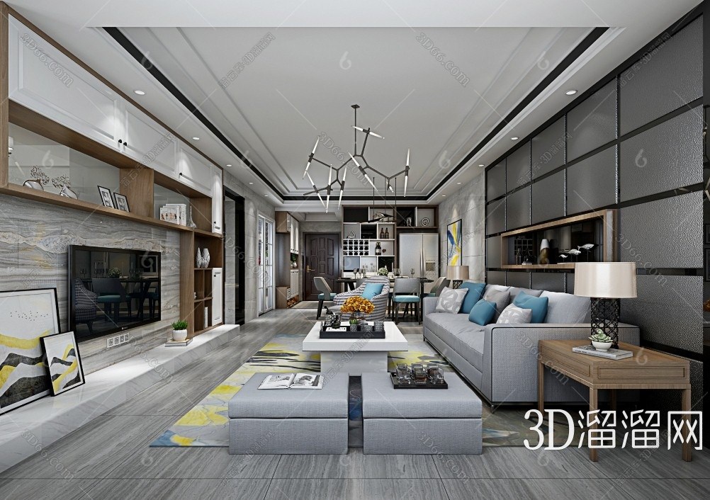 装修效果图3d模型下载】_现代客厅装修效果图3d模型素材下载_3d溜溜网