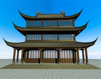 中式中国古建筑3d模型下载