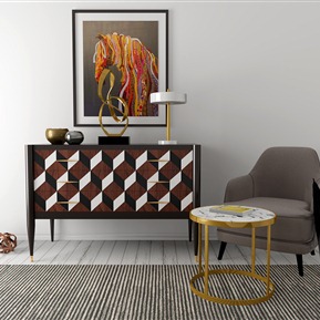 现代 玄关柜 装饰柜装饰品休闲椅组合