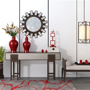 新中式 端景台 装饰柜 边柜 装饰画 装饰品组合