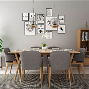 北欧 餐桌椅组合  餐桌装饰柜装饰画植物组合