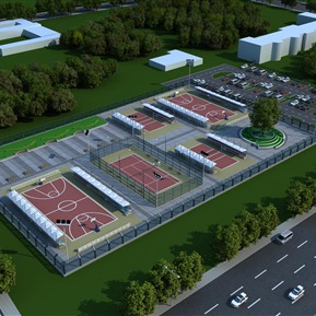 现代 鸟瞰图 室外球场 体育场 网球场 羽毛球场 广场