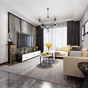 现代 客厅 客餐厅 厨房