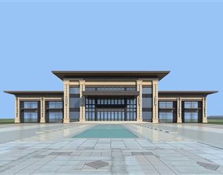 新中式新中式售楼部会所入口3d模型下载-3d溜溜网