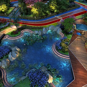 现代 公园 夜景景观水泄