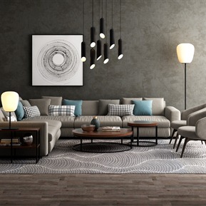 现代 沙发茶几组合 沙发茶几灯装饰画组合